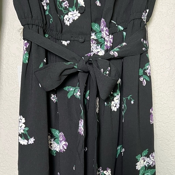 NWT MODCLOTH Floral 70s Tie Waist Button Front High Rise‎ Wide Leg Jumpsuit XXS - Picture 6 of 9